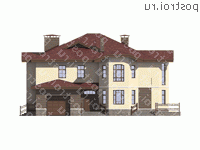 M-366-1K проект двухэтажного дома из кирпича с гаражом размером 23 на 17  - вид спереди