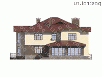 M-366-1K проект двухэтажного дома из кирпича с гаражом размером 23 на 17  - вид сзади