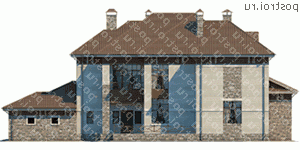 M-389-1K проект двухэтажного дома из кирпича с гаражом размером 26 на 17  - вид слева