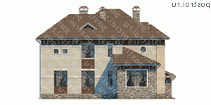 M-389-1K проект двухэтажного дома из кирпича с гаражом размером 26 на 17  - вид сзади