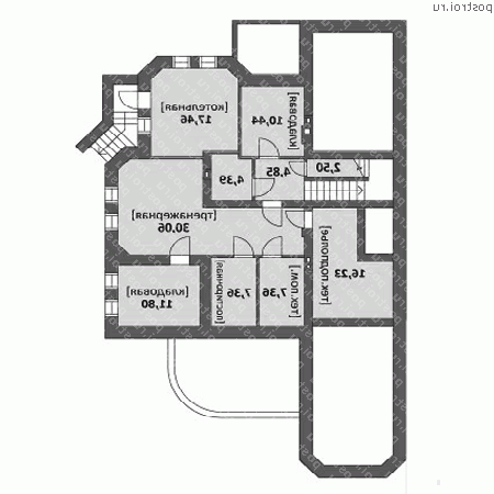 M-396-1K проект трехэтажного дома из кирпича с цоколем и мансардой и гаражом размером 23 на 14  - цоколь
