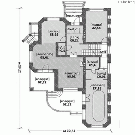 M-396-1K проект трехэтажного дома из кирпича с цоколем и мансардой и гаражом размером 23 на 14  - 1-й этаж