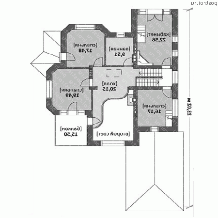 M-396-1K проект трехэтажного дома из кирпича с цоколем и мансардой и гаражом размером 23 на 14  - 2-й этаж