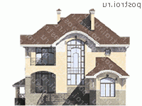 M-396-1K проект трехэтажного дома из кирпича с цоколем и мансардой и гаражом размером 23 на 14  - вид спереди