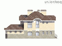 M-396-1K проект трехэтажного дома из кирпича с цоколем и мансардой и гаражом размером 23 на 14  - вид слева