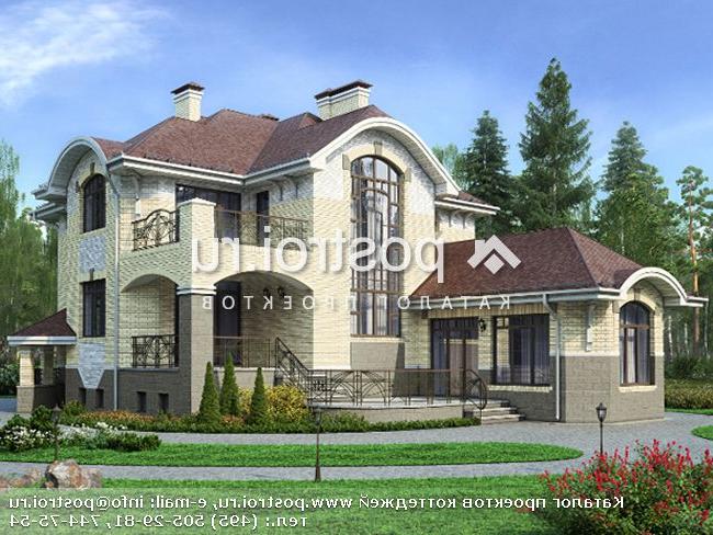 M-396-1K проект трехэтажного дома из кирпича с цоколем и мансардой и гаражом размером 23 на 14 