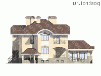 M-396-1K проект трехэтажного дома из кирпича с цоколем и мансардой и гаражом размером 23 на 14  - вид справа