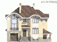 M-396-1K проект трехэтажного дома из кирпича с цоколем и мансардой и гаражом размером 23 на 14  - вид сзади