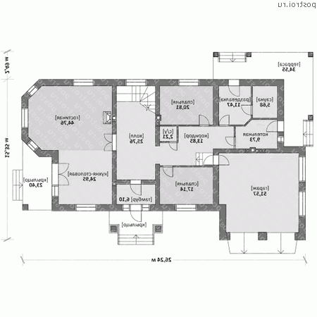 M-407-1K проект двухэтажного дома из кирпича с гаражом размером 14 на 25  - 1-й этаж