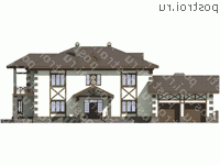 M-407-1K проект двухэтажного дома из кирпича с гаражом размером 14 на 25  - вид спереди