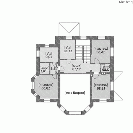 M-410-1K проект двухэтажного дома из кирпича с цоколем размером 15 на 16  - 2-й этаж