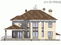 M-410-1K проект двухэтажного дома из кирпича с цоколем размером 15 на 16  - вид спереди