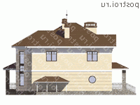 M-410-1K проект двухэтажного дома из кирпича с цоколем размером 15 на 16  - вид слева