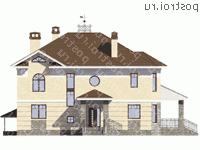 M-410-1K проект двухэтажного дома из кирпича с цоколем размером 15 на 16  - вид сзади