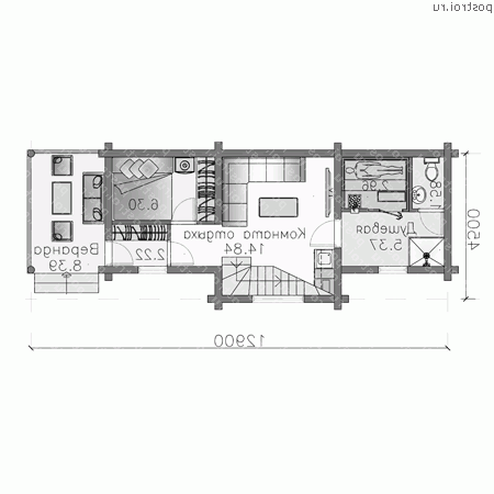 N-048-1D проект одноэтажной деревянной бани из бревна с мансардой размером 5 на 13  - 1-й этаж