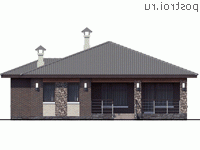 N-103-1P проект одноэтажного коттеджа из пенобетона размером 12 на 11  - вид сзади