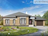 N-123-1P проект одноэтажного коттеджа из газобетона с гаражом размером 13 на 16 