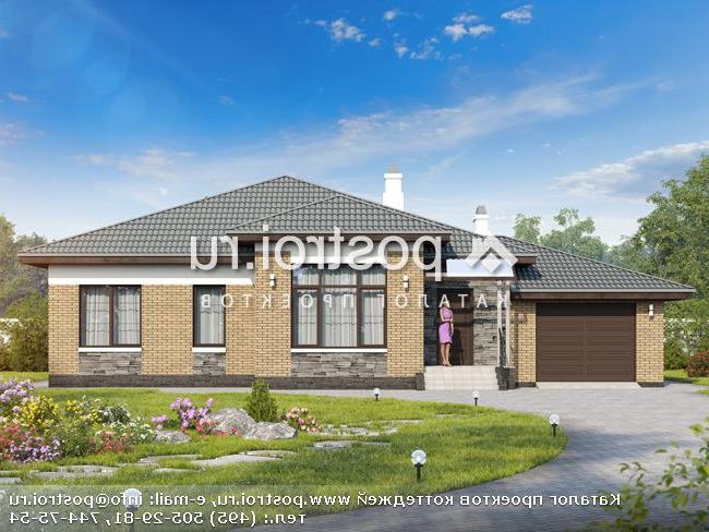 N-123-1P проект одноэтажного коттеджа из газобетона с гаражом размером 13 на 16 