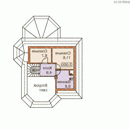 N-142-1P проект двухэтажного дома из газобетона с гаражом размером 9 на 8  - 2-й этаж
