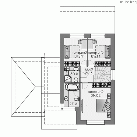 N-143-1P проект двухэтажного дома из газобетона с гаражом размером 12 на 14  - 2-й этаж