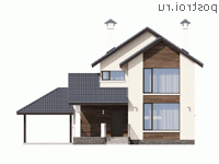 N-143-1P проект двухэтажного дома из газобетона с гаражом размером 12 на 14  - вид спереди