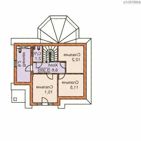N-158-1P проект двухэтажного коттеджа из пеноблоков с гаражом размером 9 на 11 - 2-й этаж N-158-1P проект двухэтажного коттеджа из пеноблоков с гаражом размером 9 на 11 - 2-й этаж