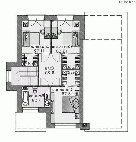 N-170-1P проект двухэтажного дома из пеноблоков размером 12 на 12  - 2-й этаж