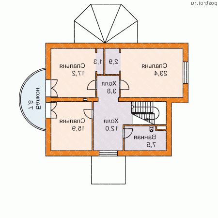 N-202-1K проект одноэтажного дома из кирпича с мансардой размером 16 на 12  - мансарда