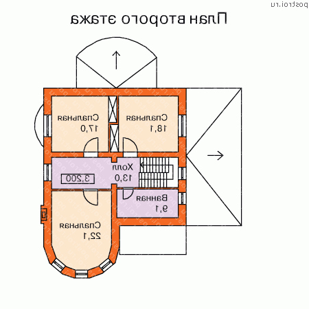N-205-1P проект двухэтажного дома из пенобетона с гаражом размером 11 на 13  - 2-й этаж