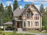 N-210-1D проект двухэтажного деревянного дома из бруса с цоколем и гаражом размером 14 на 13