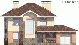 N-216-1K проект двухэтажного дома из кирпича с гаражом размером 14 на 18  - вид спереди