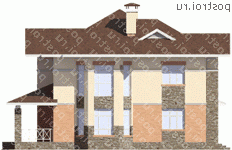N-216-1K проект двухэтажного дома из кирпича с гаражом размером 14 на 18  - вид справа