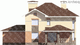 N-216-1K проект двухэтажного дома из кирпича с гаражом размером 14 на 18  - вид сзади