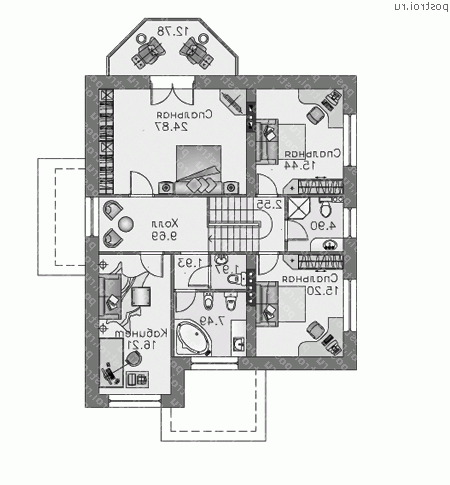 N-218-2K проект двухэтажного дома из кирпича размером 13 на 11  - 2-й этаж