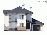 N-227-1P проект двухэтажного коттеджа из газобетона с гаражом размером 14 на 13  - вид спереди