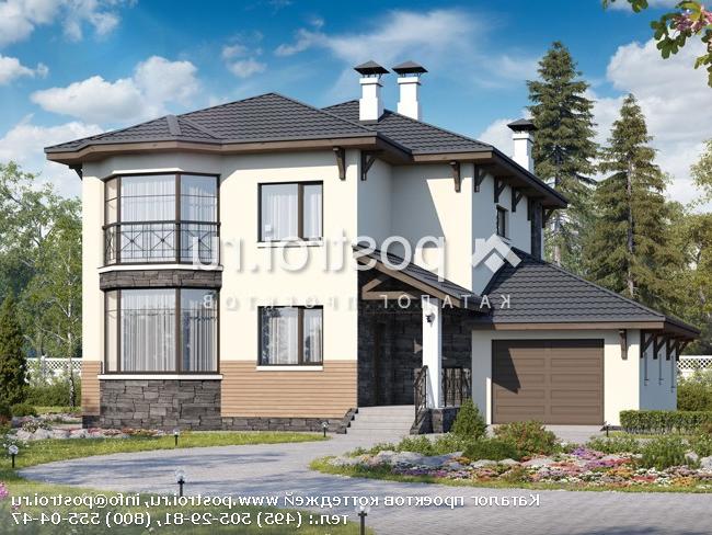 N-227-1P проект двухэтажного коттеджа из газобетона с гаражом размером 14 на 13 