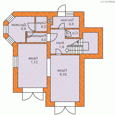 N-230-1P проект двухэтажного дома из газобетона с цоколем и гаражом размером 11 на 11  - цоколь