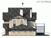 N-233-1P проект двухэтажного дома из газобетона с гаражом размером 16 на 16  - вид справа