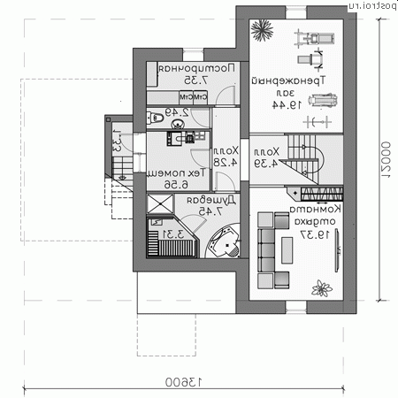 N-239-1D проект двухэтажного деревянного дома из бруса с цоколем и гаражом размером 14 на 12 - цоколь