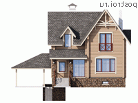 N-239-1D проект двухэтажного деревянного дома из бруса с цоколем и гаражом размером 14 на 12 - вид спереди