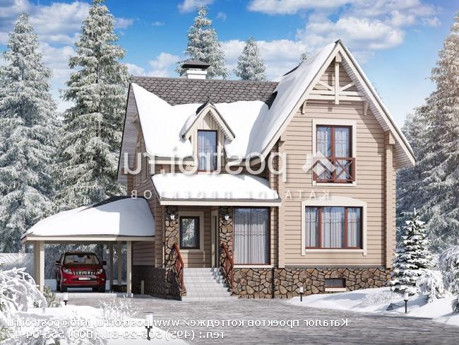 N-239-1D проект двухэтажного деревянного дома из бруса с цоколем и гаражом размером 14 на 12