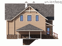 N-239-1D проект двухэтажного деревянного дома из бруса с цоколем и гаражом размером 14 на 12 - вид справа