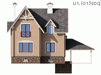 N-239-1D проект двухэтажного деревянного дома из бруса с цоколем и гаражом размером 14 на 12 - вид сзади