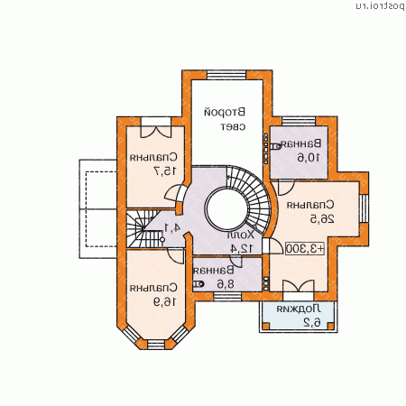 N-241-1P проект двухэтажного коттеджа из пенобетона с мансардой размером 14 на 15  - 2-й этаж