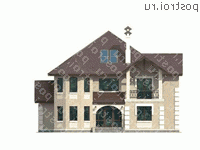 N-241-1P проект двухэтажного коттеджа из пенобетона с мансардой размером 14 на 15  - вид спереди