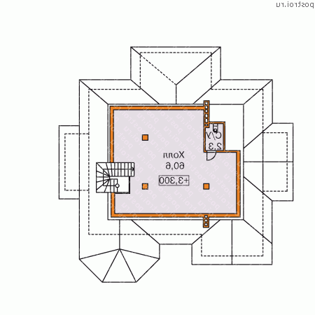 N-241-1P проект двухэтажного коттеджа из пенобетона с мансардой размером 14 на 15  - мансарда