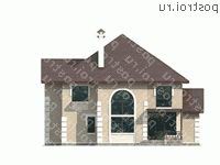 N-241-1P проект двухэтажного коттеджа из пенобетона с мансардой размером 14 на 15  - вид сзади