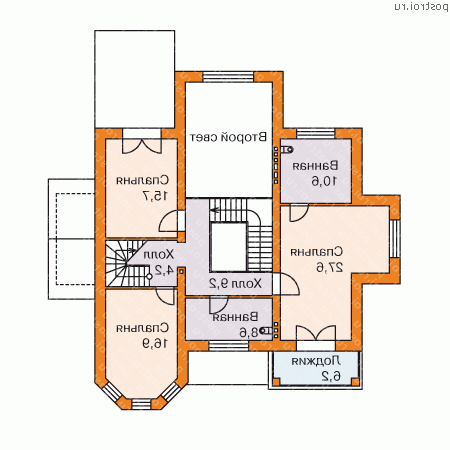 N-241-2P проект двухэтажного дома из пеноблоков с мансардой размером 14 на 15  - 2-й этаж