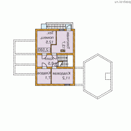 N-246-1D проект двухэтажного деревянного дома из бревна с цоколем и мансардой размером 10 на 18 - цоколь