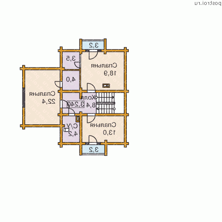 N-246-1D проект двухэтажного деревянного дома из бревна с цоколем и мансардой размером 10 на 18 - мансарда